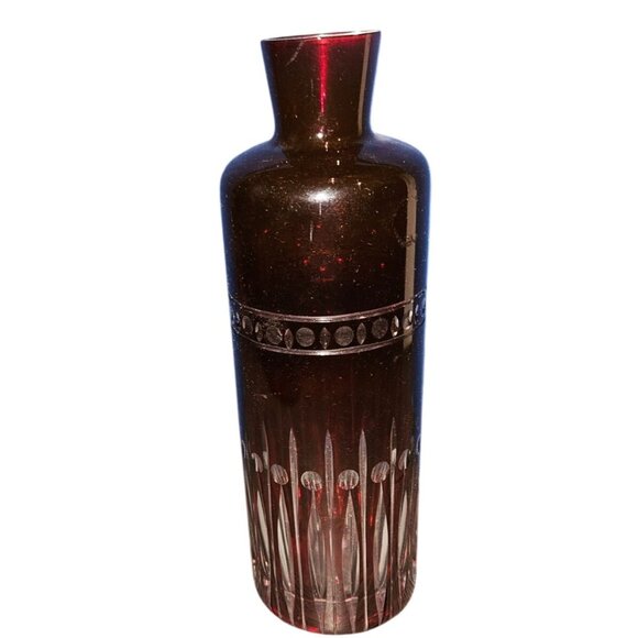 Vintage Cut to Clear Bohemian Vase Ruby Red Glass 10 Inches Tall - Picture 2 of 7